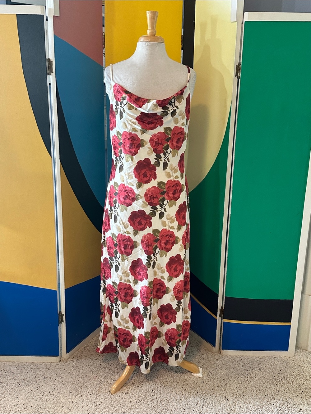 Sleeveless Cowl Neck Maxi Dress in Red Floral on Cream